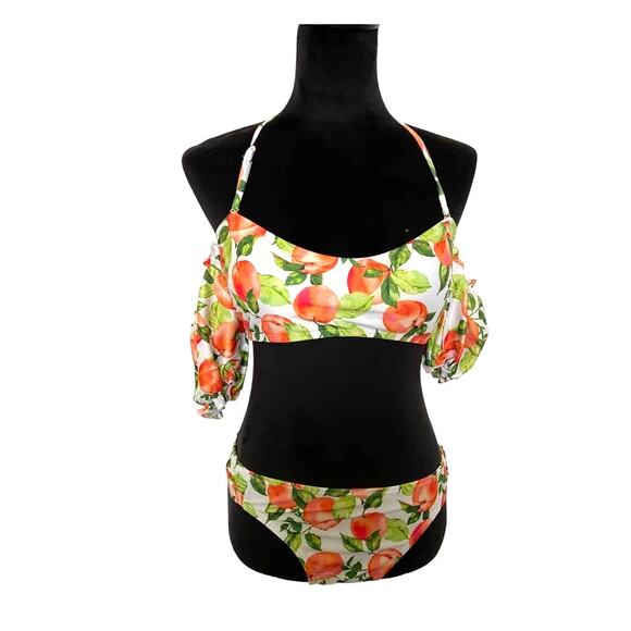 BCBG‎ Paris Poof Sleeve Bikini Peach Women's  L    NWT - Picture 1 of 11